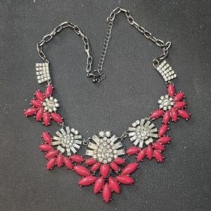 Elegant Red and Silver Floral Necklace